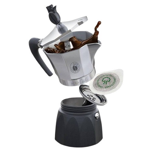 CAFFE'' BORBONE MOKACIAO - CAFFETTIERA MOKA A CIALDE 44MM - FINO A 3 CAFFE'' CON UNA CIALDA + 15 CIALDE OMAGGIO